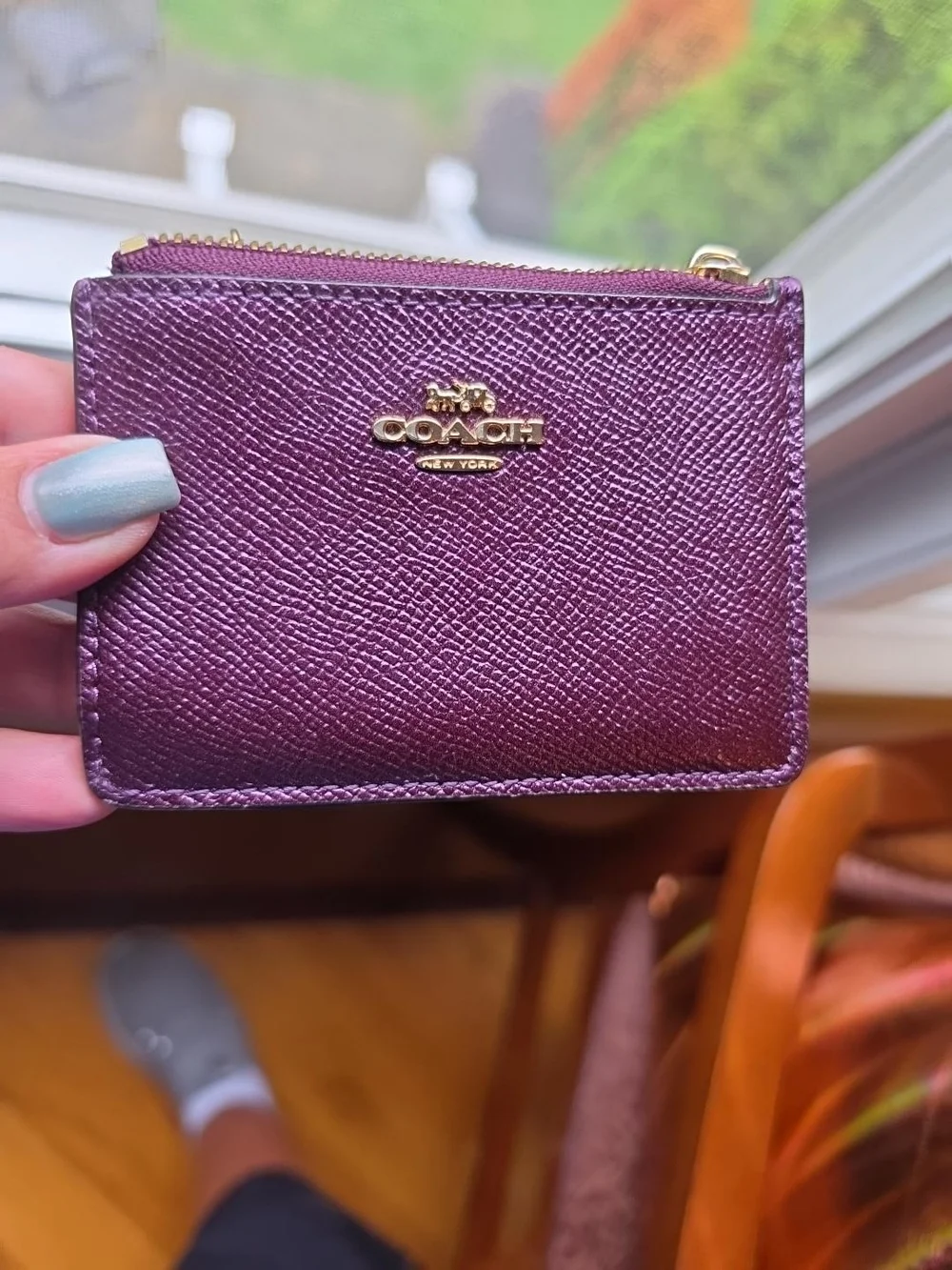 💜 NWOT Coach Plum Purple Card Holder + Woodstone Bracelet Bundle